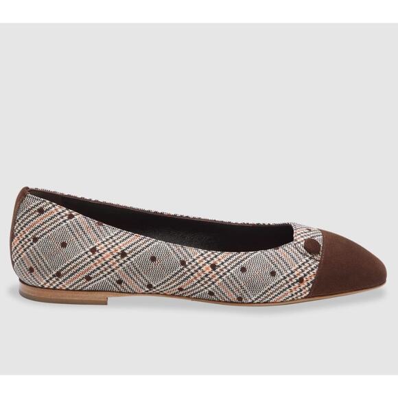 Sarah Flint Sacchetto Ballet Flat Shoes IT 38 US 8 Espresso Glen Check Textile - Picture 1 of 9